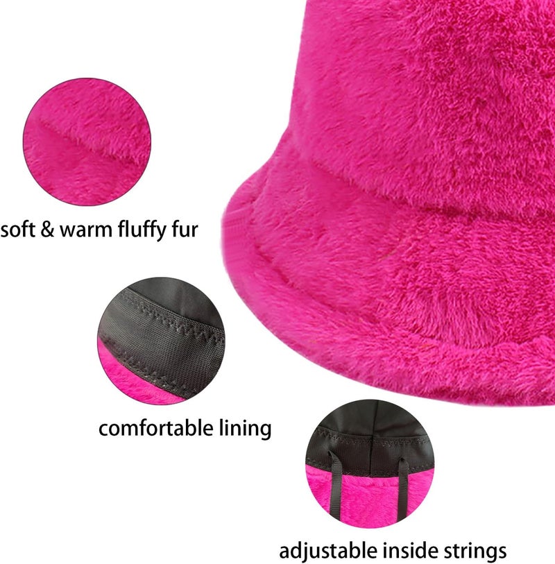 BEARUN Winter Faux Fur Furry Bucket Hat Fluffy Fuzzy Warm Hat Plush Fisherman Hat for Women Men Teens Girls - Image 3